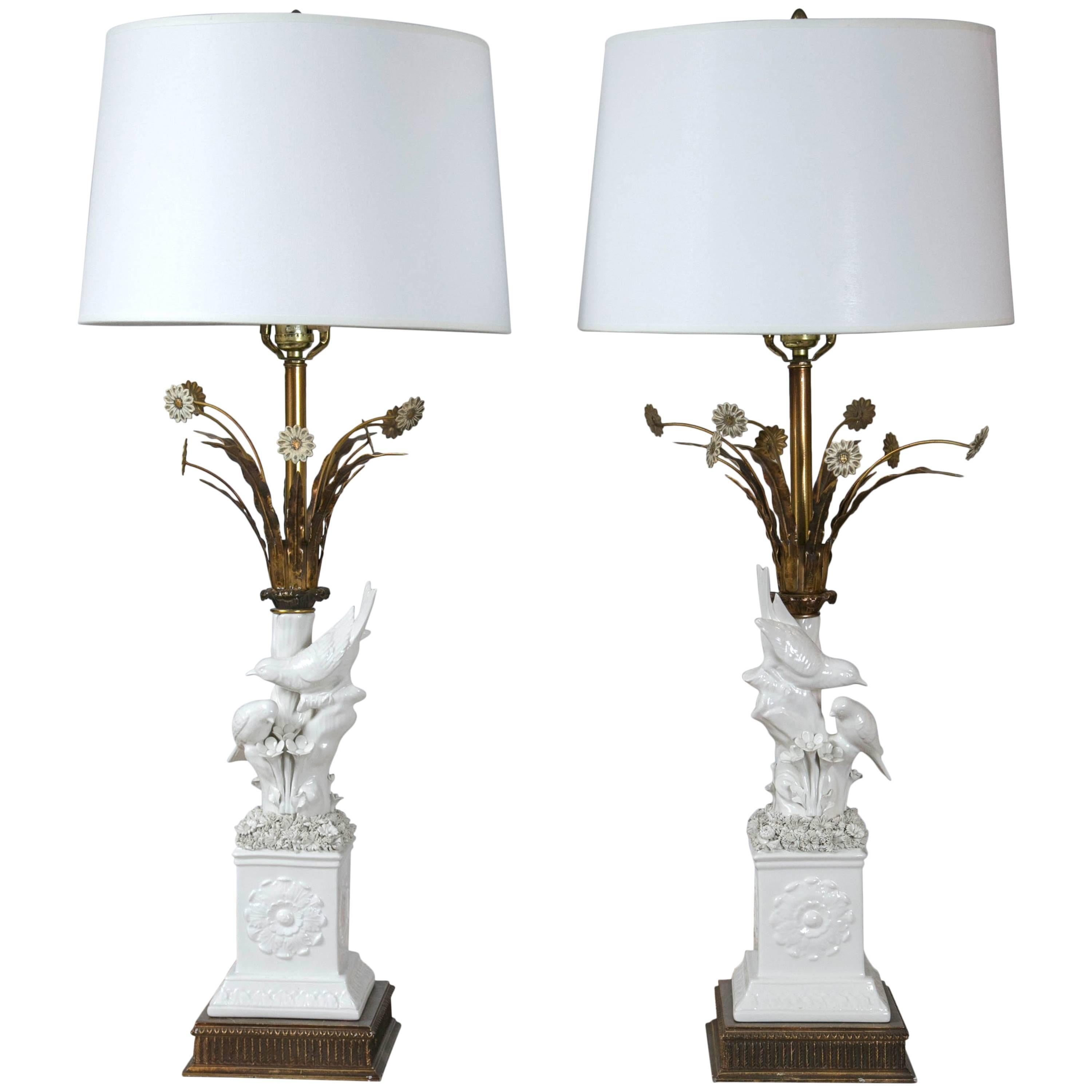 Blanc de Chine Bird Lamps