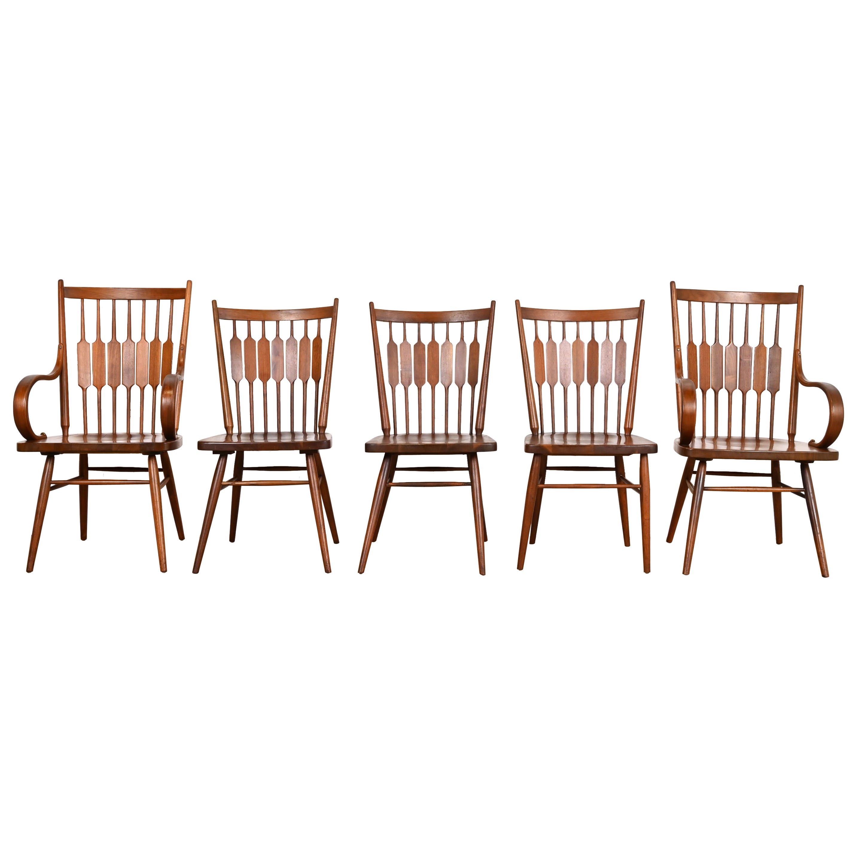 Kipp Stewart for Drexel Declaration Sculpted Walnut Dining Chairs, Set of Five