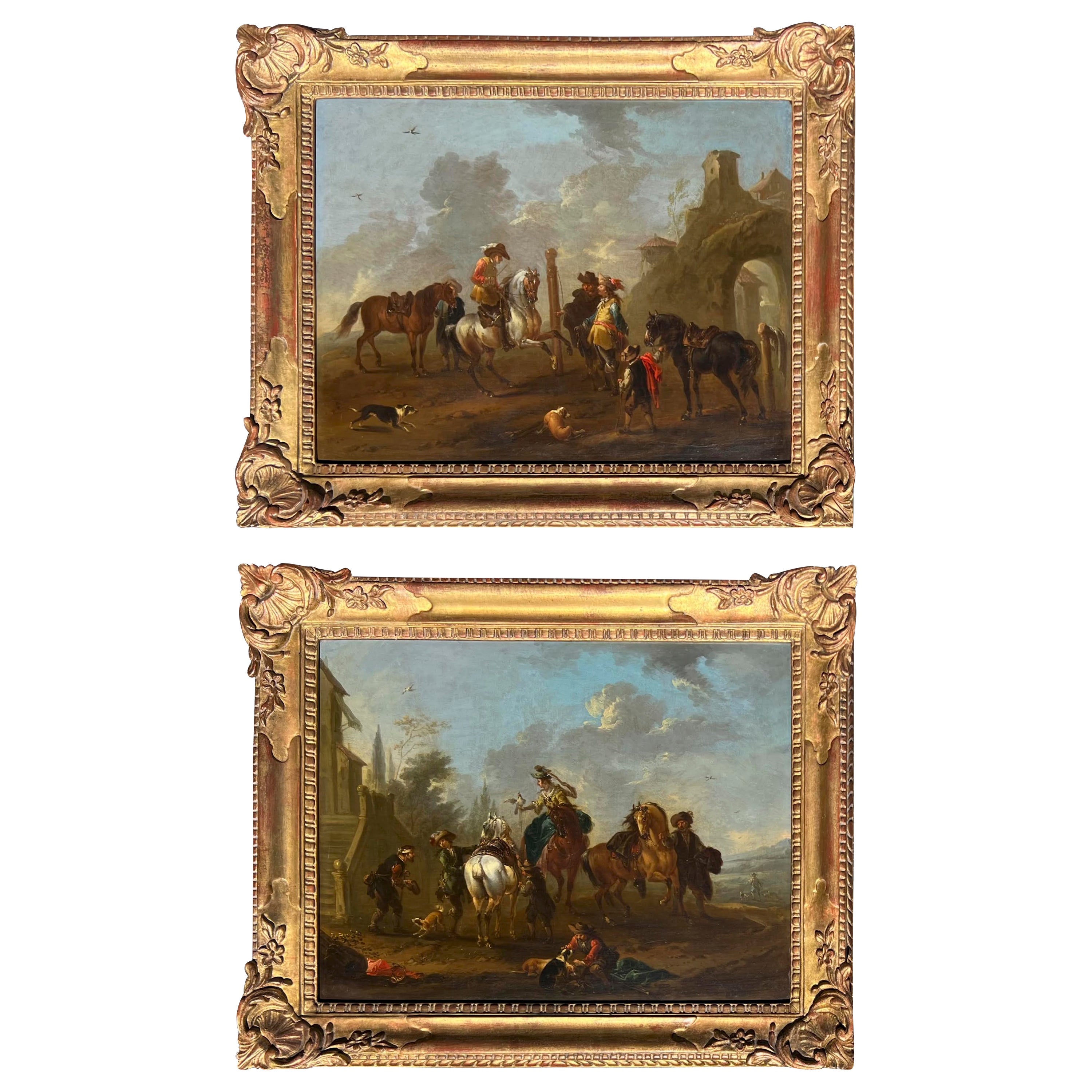 "Una elegante fiesta Hawking" Un par de cuadros de August Querfurt