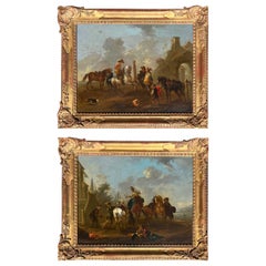 "An Elegant Hawking Party" A Pair of Paintings by August Querfurt