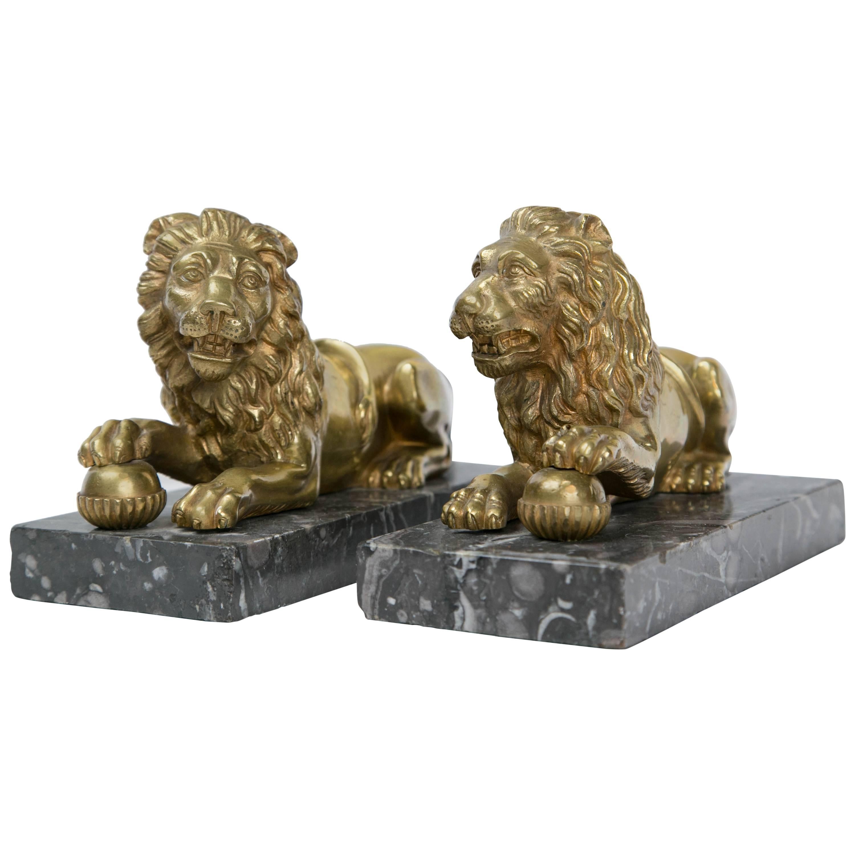 Pair of Gilt Bronze Medici Lions For Sale