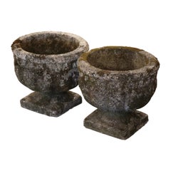 Pair of Early 20th Century French Stone Garden Urns Planters