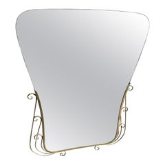 1950s Gio Ponti Style Mid-Century Modern Brass and Glass Wall Mirror