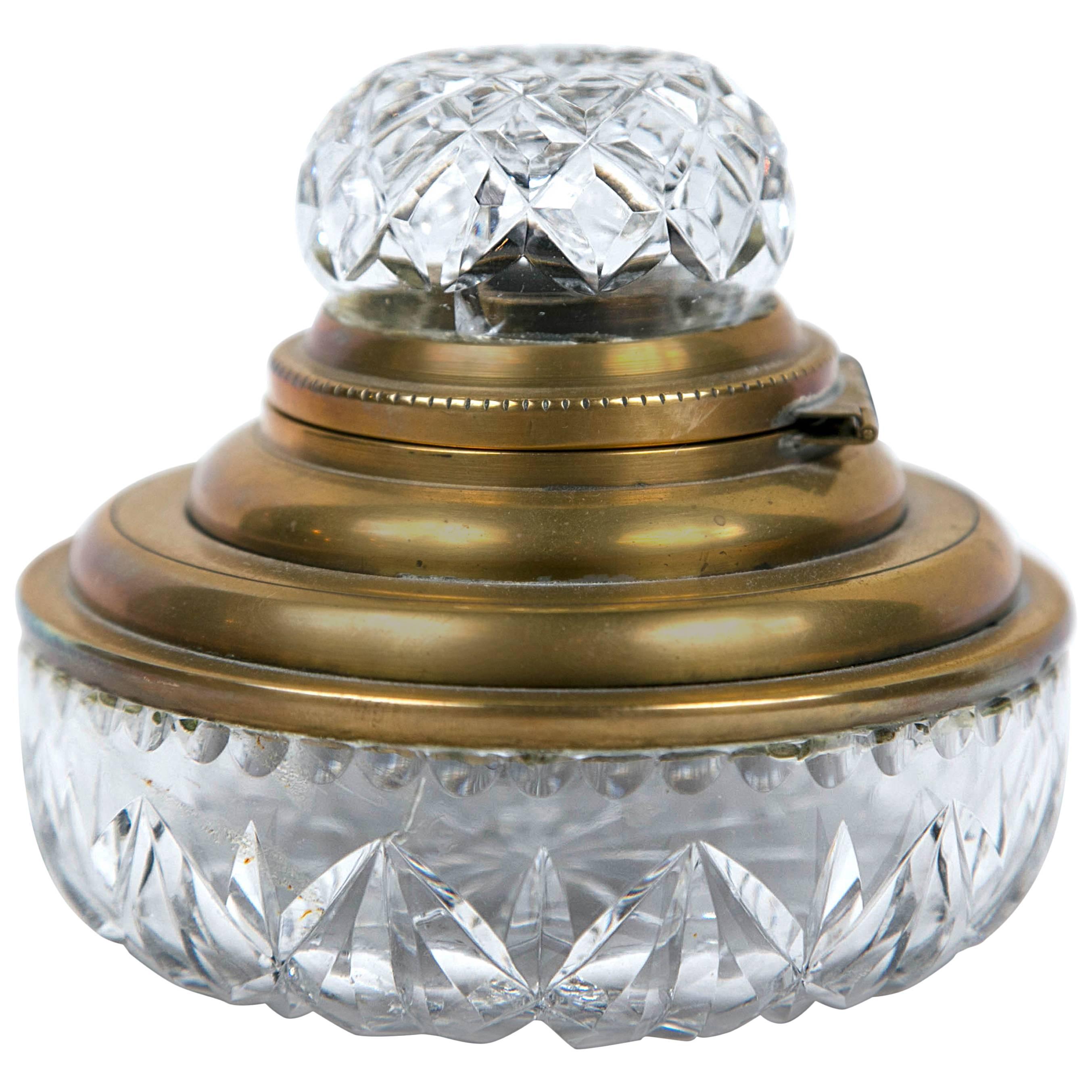 Antique Crystal and Bronze Inkwell