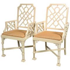 White Chinese Chippendale Style Chairs