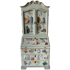 Vintage Trompe-L' oeil Painted Secretary in Fornasetti Style