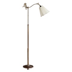 Swedish Designer, Floor Lamp, Brass, Fabric, Sweden, 1930s