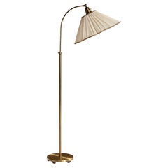 Corona Belysning, Floor Lamp, Brass, Fabric, Sweden, 1940s