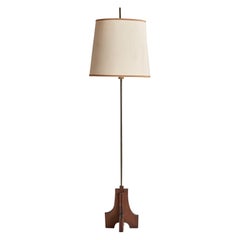 Italian Designer, Floor Lamp, Walnut, Brass, Fabric, Italy, 1940s