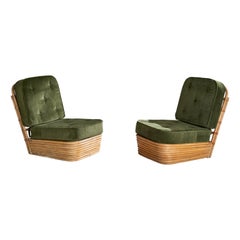 Diseñador americano, sillas slipper, bambú, ratán, terciopelo, EE.UU., años 50