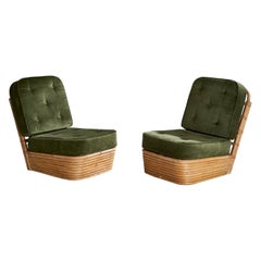 American Designer, Slipper Chairs, Bamboo, Rattan, Velvet, USA, 1950s