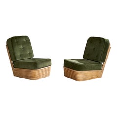 American Designer, Slipper Chairs, Bamboo, Rattan, Velvet, USA, 1950s
