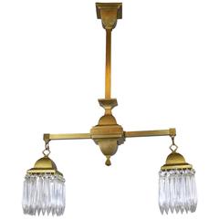 Antique Mission Crystal Fixture circa 1910 Satin Brass Two-Light