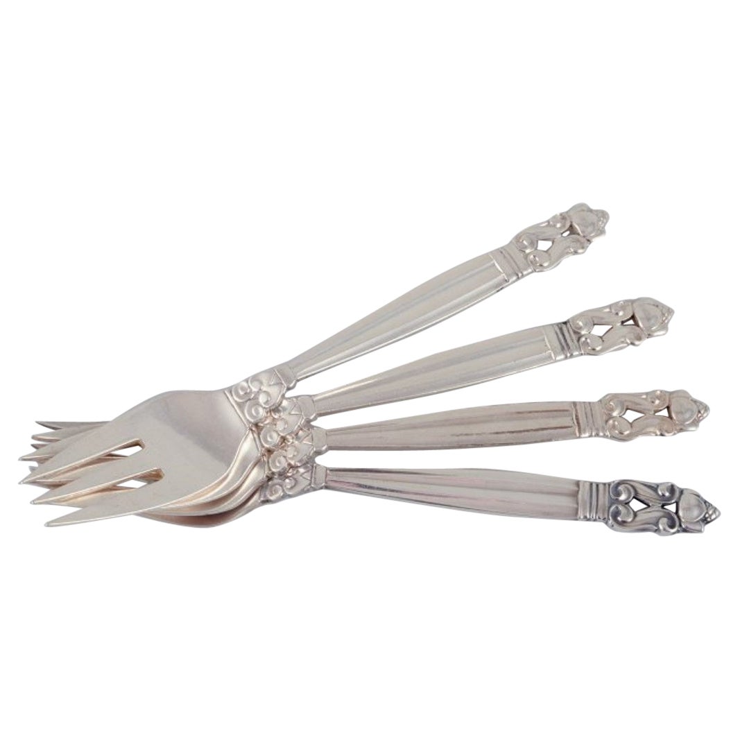 Georg Jensen Bellota. Cuatro tenedores de pescado en plata de ley.