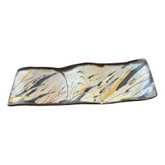 Vintage Kazu Yoneda (1949-) Japanese Ceramic Tray Painted Blue, Black and Gold