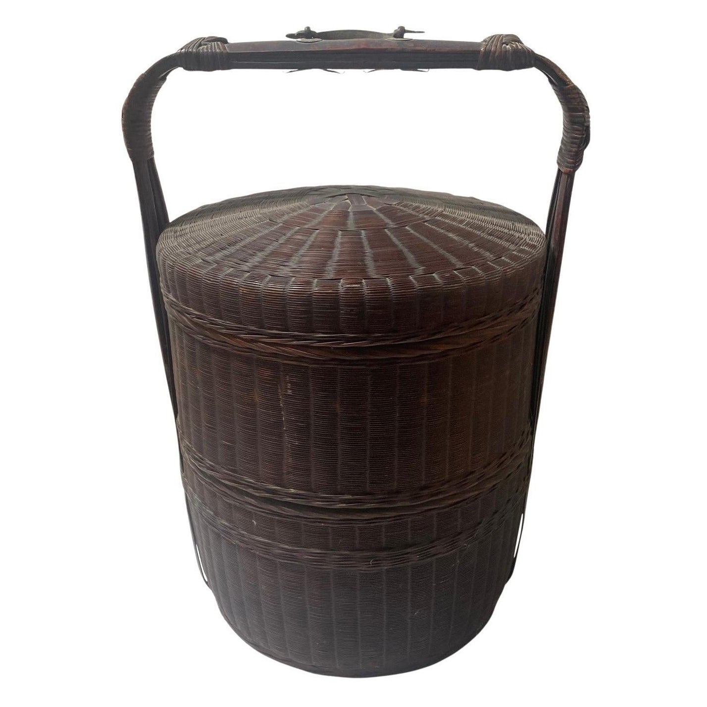 Chinese Asian Antique Rattan and Bamboo Tiered Qing Wedding Basket, 19th Century