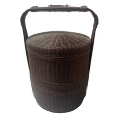 Chinese Asian Antique Rattan and Bamboo Tiered Qing Wedding Basket, 19th Century