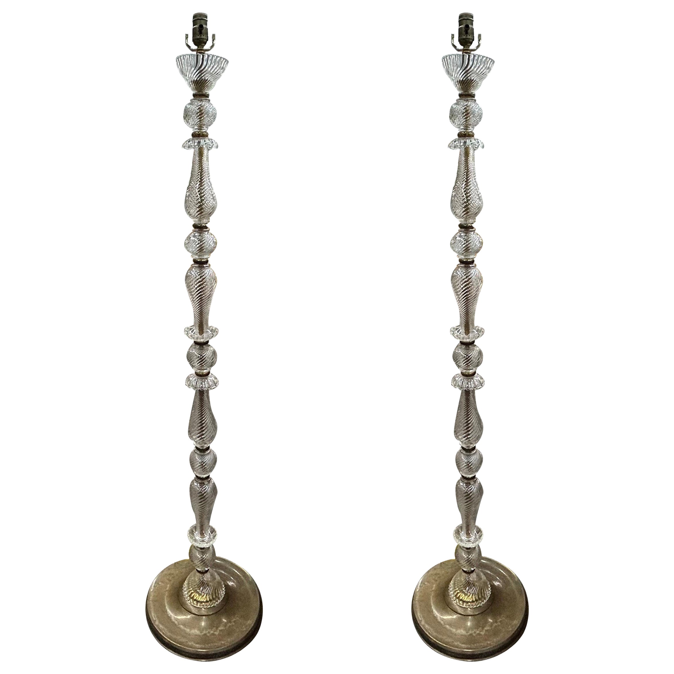 Pair Of French Glass And Brass Floor Lamps For Sale