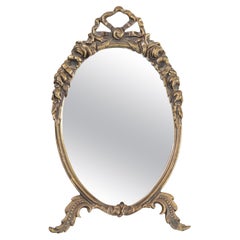 Antique French Brass Bow & Roses Vanity Dresser Mirror