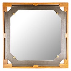 Espejo de pared italiano de los años 60 de madera de teca y skai negro