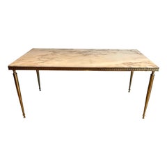 Table basse en laiton de style néoclassique avec plateau en marbre