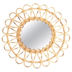 Specchio moderno di metà secolo in bambù e rattan lavorato a mano, circa 1960