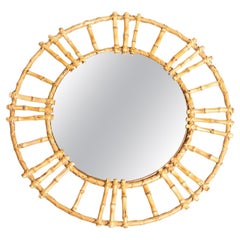 Mid-Century Modern Mirror Bambus Rattan Handcrafted, um 1960