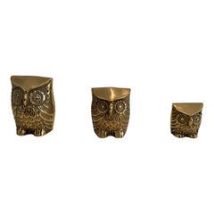 Ensemble de 3 petits hiboux décoratifs en laiton