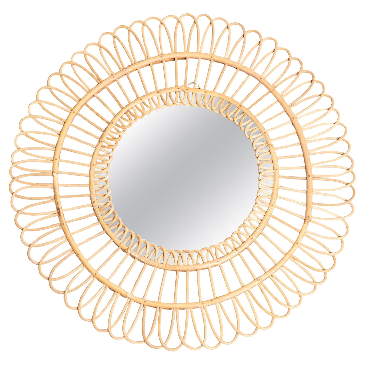 Miroir Modernity Sunburst Bambou Rattan Handcraft, circa 1960