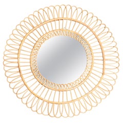 Mid-Century Modern Mirror Sunburst Bamboo Rattan Handcrafted, circa 1960