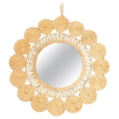 French Mid-Century Modern Handcrafted Rattan Wall Mirror - Circa 1960