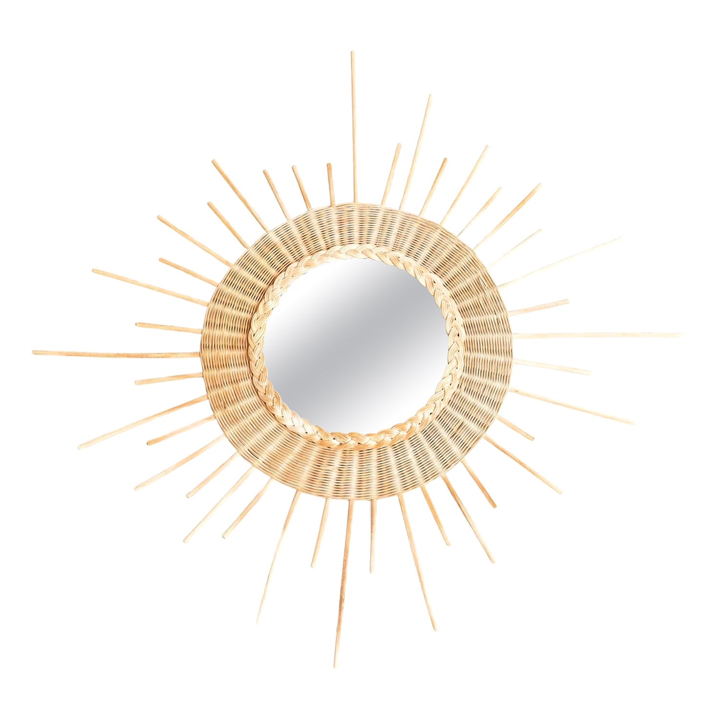 Miroir Modernity Sunburst Rattan Handcraft, circa 1960 en vente