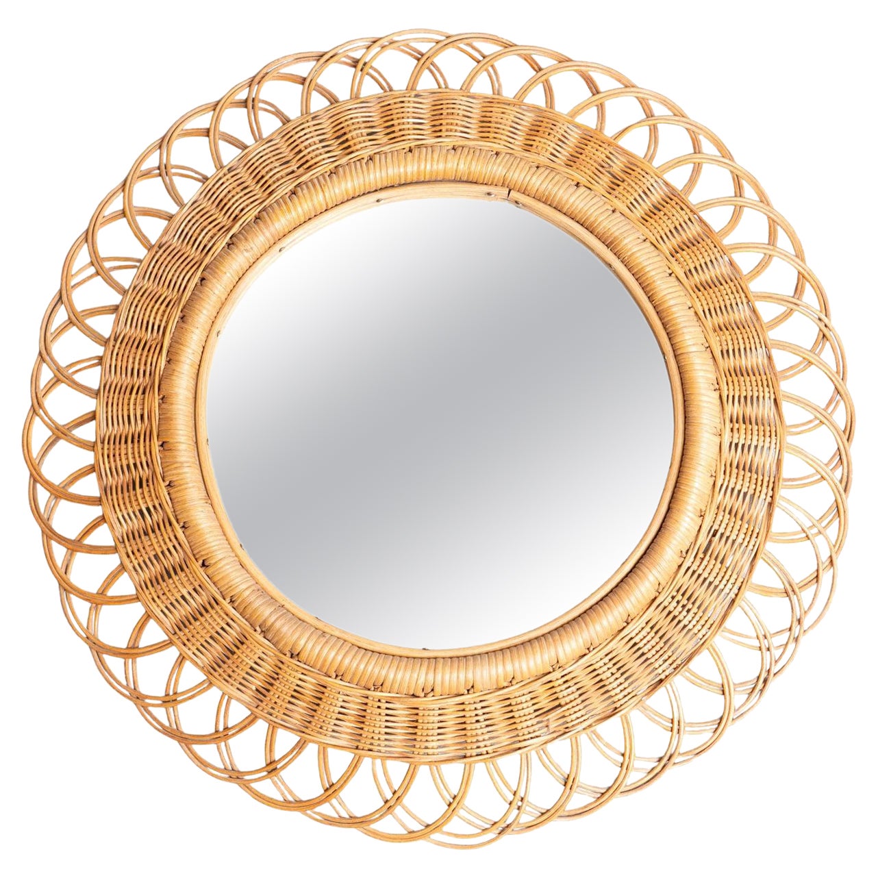 Miroir moderne du milieu du siècle en bambou et rotin Handcraft, circa 1960