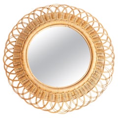 Mid-Century Modern Mirror Bamboo Rattan Handcrafted, circa 1960