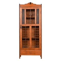 Antique Arts and Crafts Walnut Glass Front Bookcase, Circa 1900