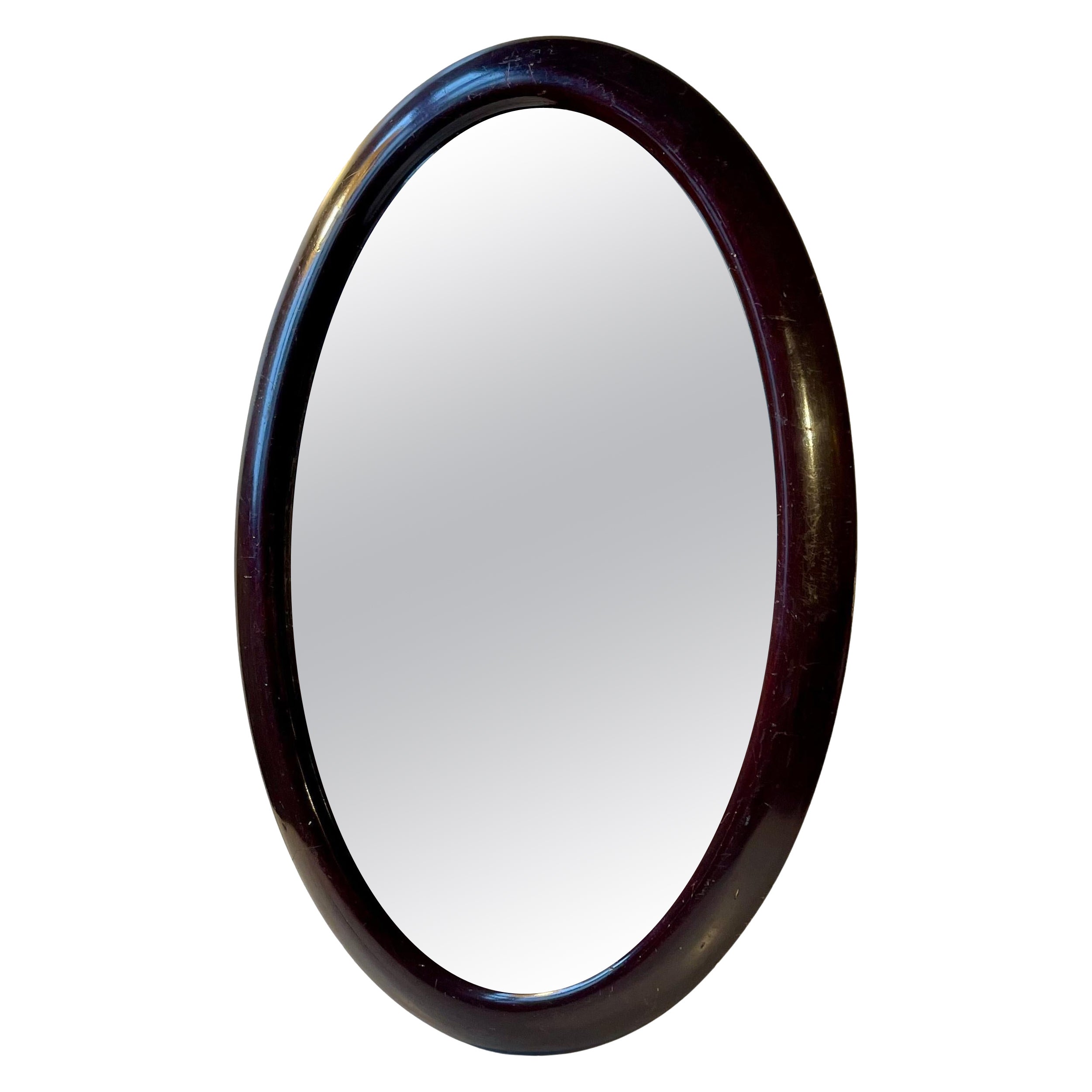 Small Danish Antique Oval Wall Mirror in Stained Oak, 1920s