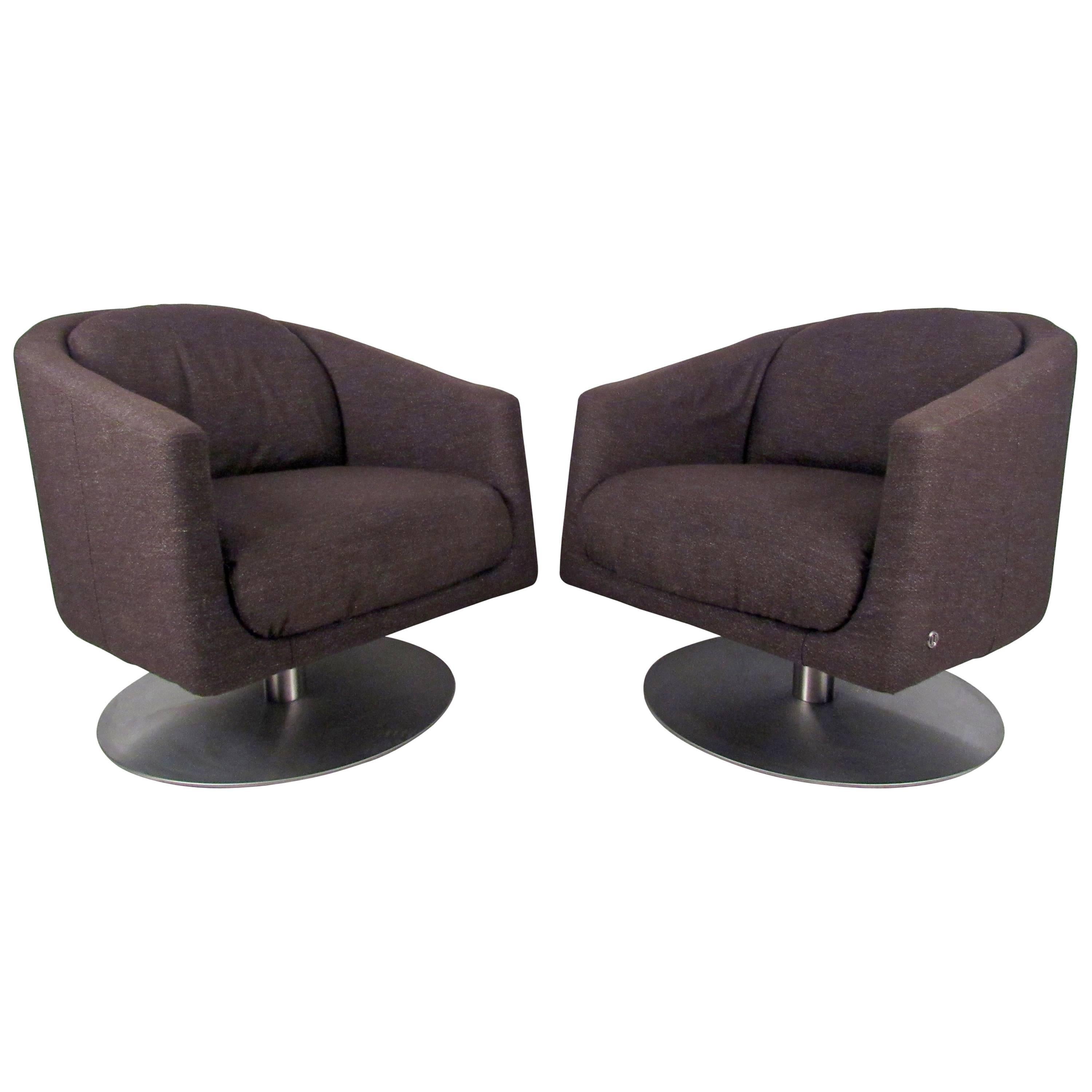 Pair of Mid-Century Natuzzi Swivel Lounge Chairs