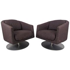 Vintage Pair of Mid-Century Natuzzi Swivel Lounge Chairs