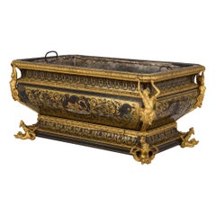 Jardinière ancienne en bronze doré et marqueterie de Boulle