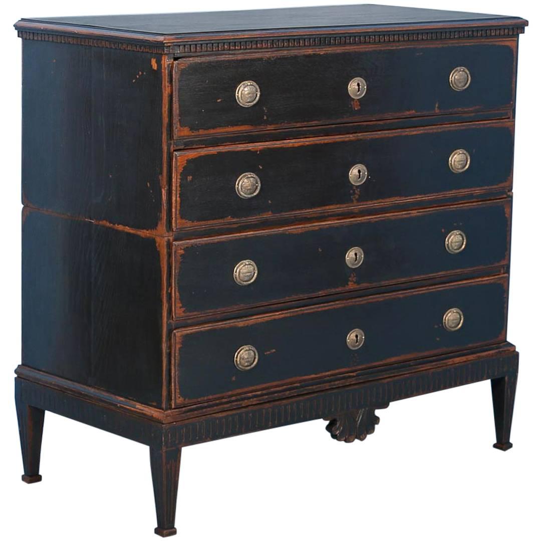 Antique Louis XVI Black Chest of Drawers, Sweden, circa 1800-1820