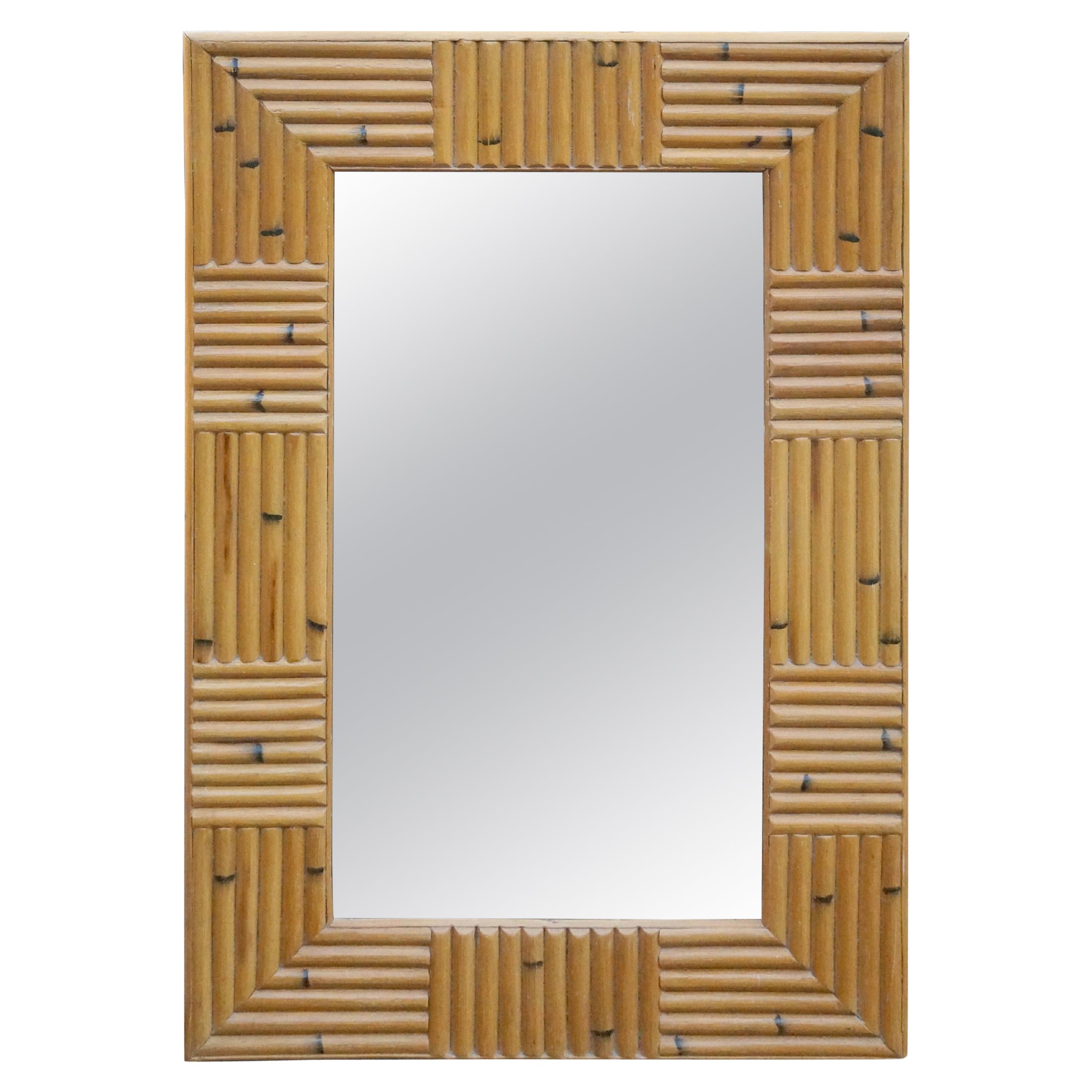 Miroir moderne du milieu du siècle dernier en bambou, rotin et bronze