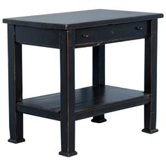 Country Pine Side Table with Shelf, Painted Black, circa 1880