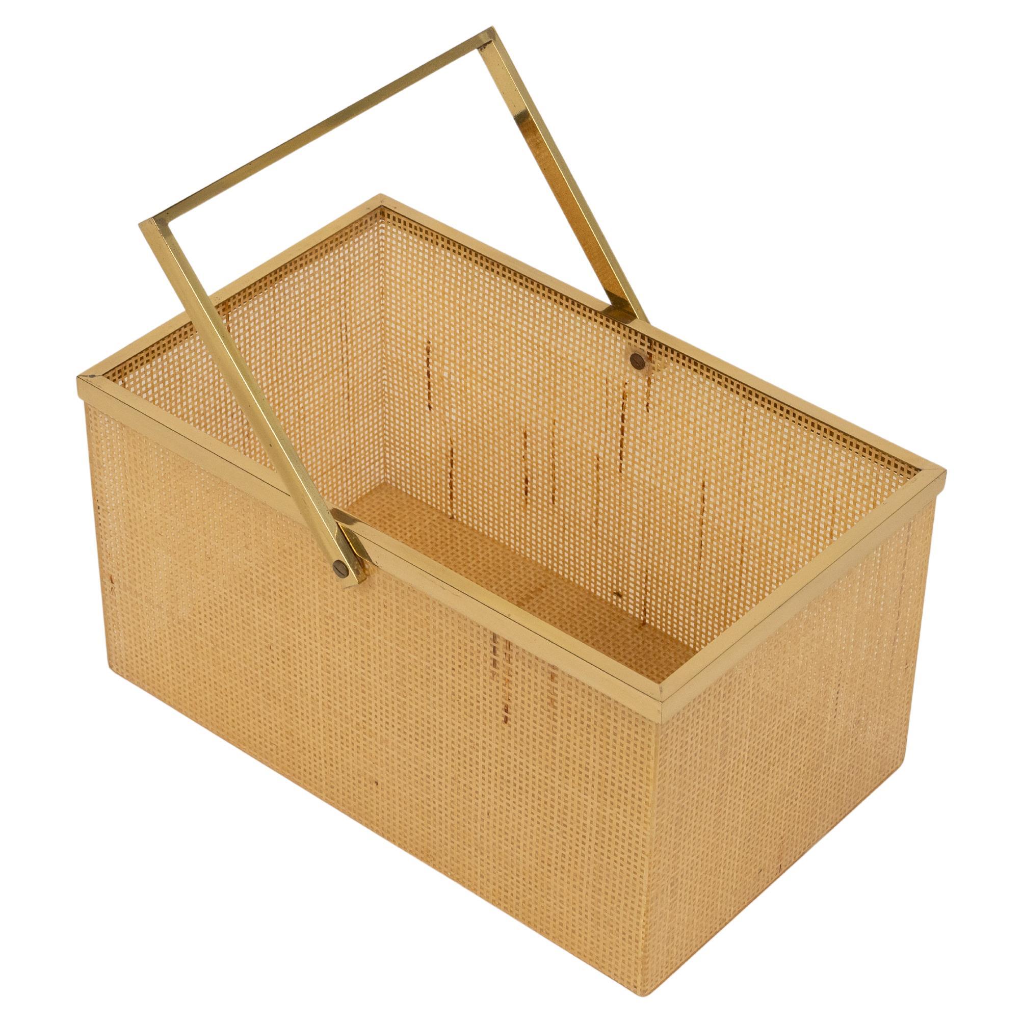 Magazine Rack Lucite, Wicker and Brass Christian Dior Style, Italy 1970s