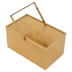 Magazine Rack Lucite, Wicker and Brass Christian Dior Style, Italy 1970s