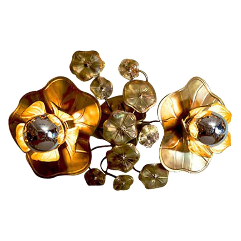 Double Lotus Brass Flower Light for wall or ceiling