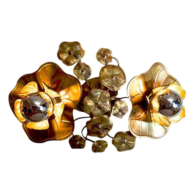 Lampe lotus double en laiton pour mur ou plafond