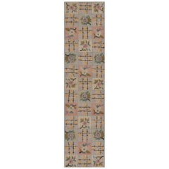Hand-crafted Floral Mid-Century American Hooked Runner