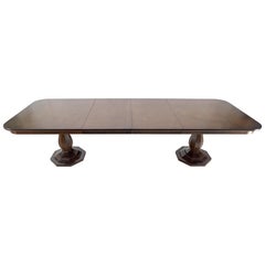 Tavolo da pranzo in Wood Wood Henredon con gambe a doppio piedistallo lungo 76" 2x22 foglie MINT
