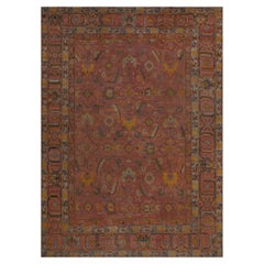 Oversized Antique Hand-Woven Red Floral Wool Turkish Oushak Rug 12'4"x17'3"