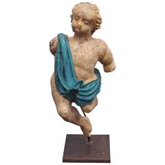 Beautiful Italian 18th Century Putti Statue One Piece of Wood Carved and Painted